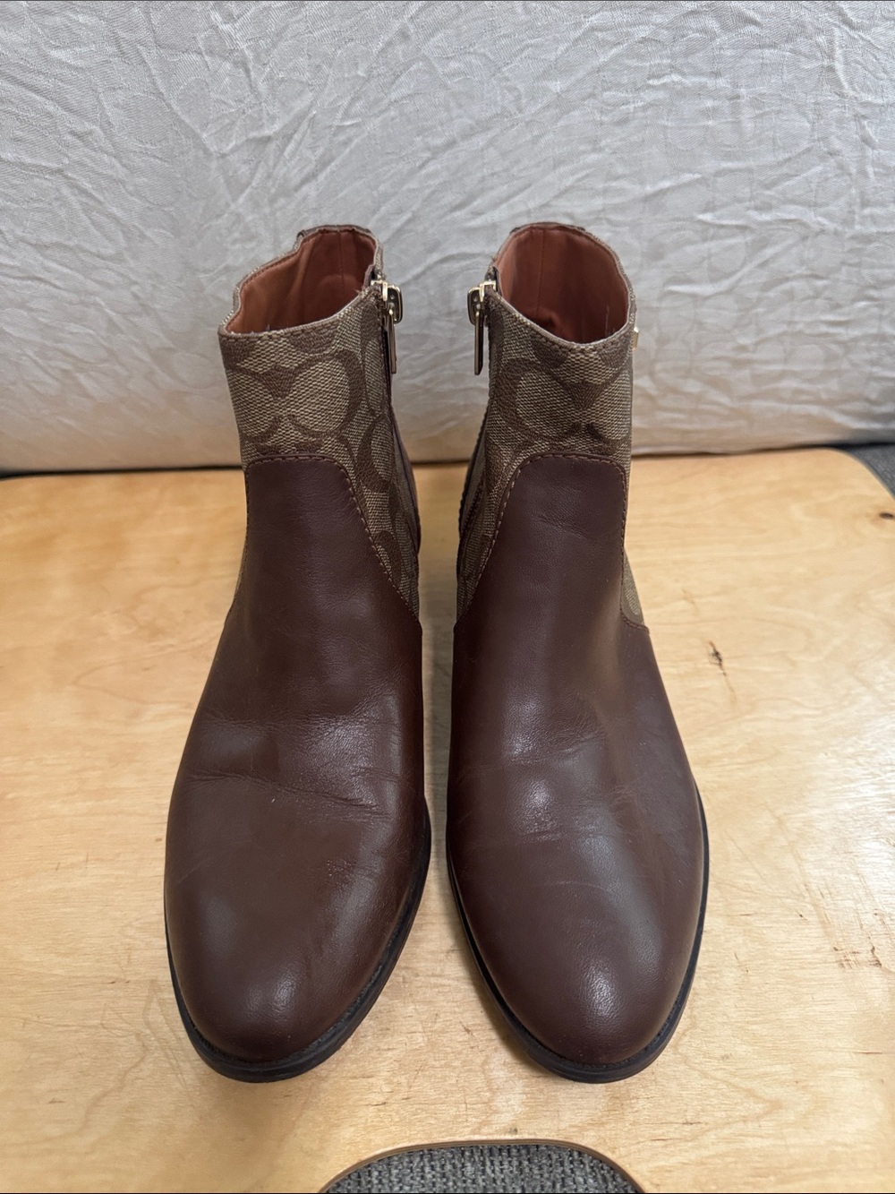 Coach Brown Leather and Canvas Ankle Boots